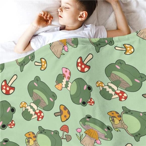 Cute Frog Blanket Gifts for Frog Lovers Soft Frog Mushroom Throw Blanket - Picture 5 of 8